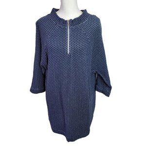 PURE by Ulla Popken Womens Tunic Top Size 20/22 Blue White Geo Lagenlook L/S Zip